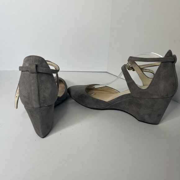 Cole Haan Women's Sz 7.5 B Lacey Suede Walnut Wedge Ankle Strap 3" Heels NWNT - Picture 6 of 12